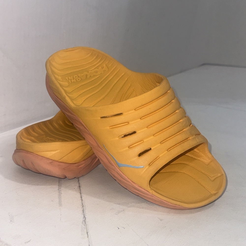 HOKA One One Unisex Orange Yellow Molded Ora Recovery Slide Sandals Size W10 M8